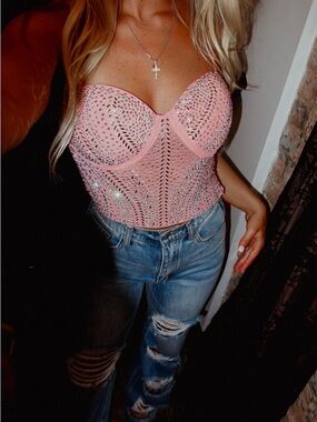 NEW WITH TAGS - Banjul Pink Lexi Rhinestone Embellished Crop Top (Blush)